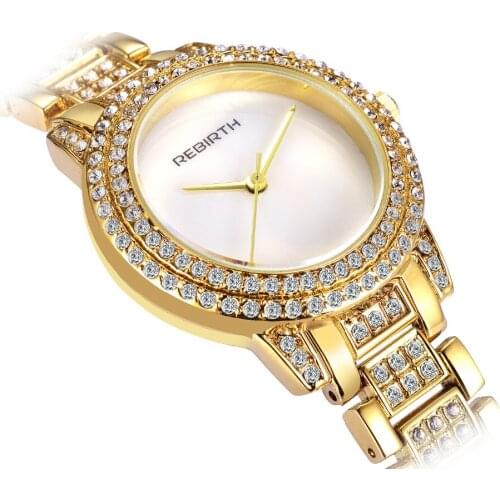 2018 Fashion Luxruy Rose Gold Lady Clock Full Rhinestone Shell Dial Exquisite Diamante Alloy Quartz Casual Dress Girl Gift Watch