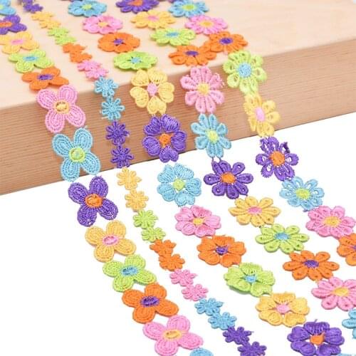 3Yards Colorful Daisy Flower Lace Trims Embroidered Tape Ribbon Fabric DIY Crafts Handmade Sewing Accessories Home Supplies