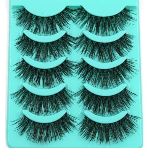 YOKPN 5 Pairs Soft Messy False Eyelashes Thick Slim Handmade Cotton Stems Fake Eyelashes Stage Smoked Makeup Lashes Tool