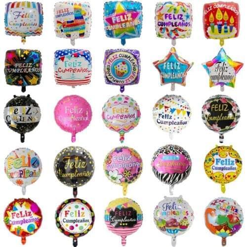 50/100pcs 18'' Round Feliz Cumpleanos Spanish Happy Birthday Celebration Party Foil Helium Balloons Globos Baloes Air Supplies