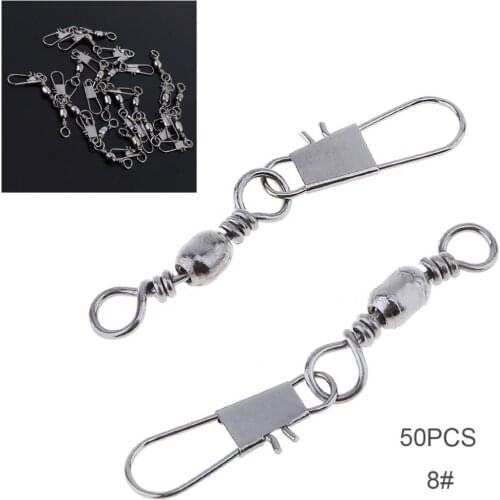 50pcs 8# Mixture Stainless Steel Fishing Swivel Snap Ball Bearing Lock Rolling Swivel Connectors
