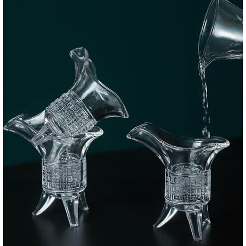 6pcs Antique Tripod Cup Goblet Emperor Wine Glass Pattern carving White Spirit Wine Glass Gifts Crafts Emperor Cup 10/20/30ml