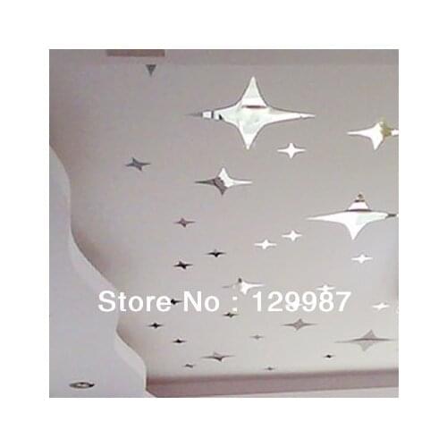 66pcs Shinning stars acrylic wall mirror sticker for Top house wall decoration , Lamp top deco