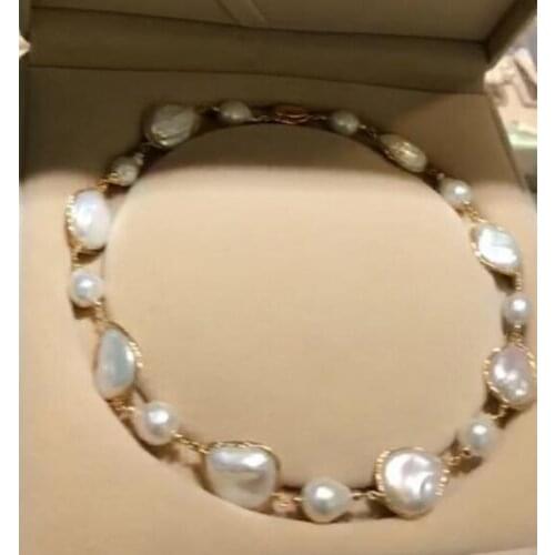 Noble jewelry Handmade natural White baroque Japan kasumi pearl necklace 9K Gold