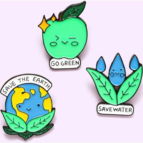 Cartoon Plant Green Earth Enamel Pin Fashion Save The Earth Apple Brooch Backpack Clothes Lapel Pin Jewelry Gift for Friends