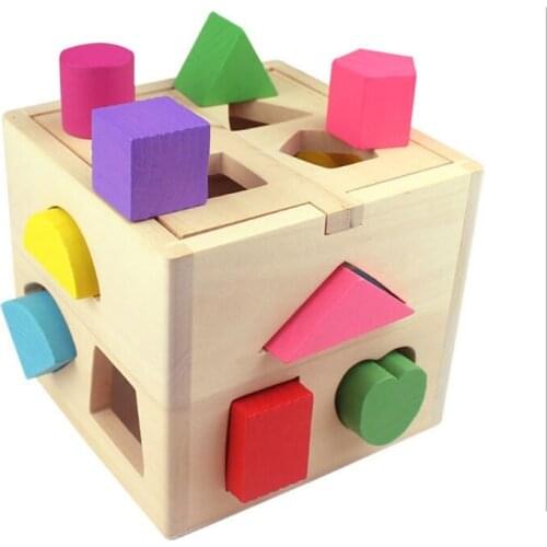 Wooden cube toy cube puzzle baby plug-in box wooden toy train motor skills learning toy to promote shape recognition and focus