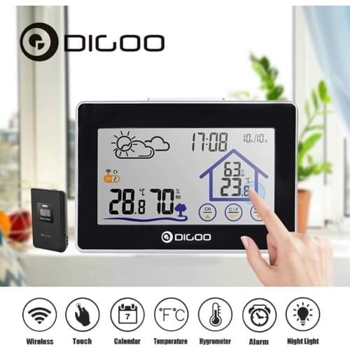 Digoo DG-TH8380 Wireless Touch Indoor Outdoor Weather Station Forecast Sensor Thermometer Hygrometer Meter Calendar Backlight