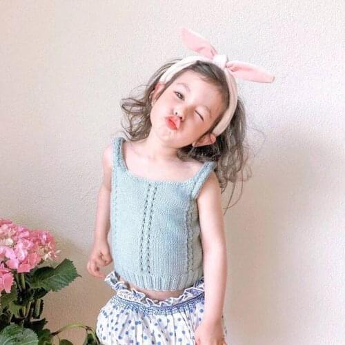 Emmababy Cute Kids Summer Tanks Top Solid Color Sweet Knitted Wide Shoulder Strap Sleeveless Vest for Girls Blue/Green 2021