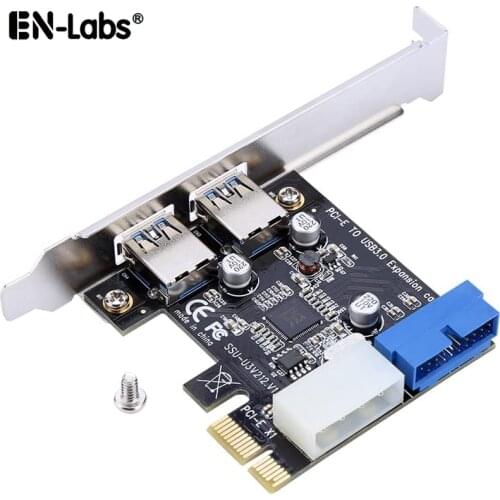 En-Labs 4 Port PCIE PCI-e to USB 3.0 (2 x Type A+ 20 Pin Internal) Expansion Card Hub PCI Express Card Adapter w/ Molex Power