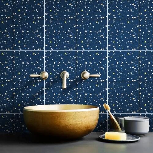 15x15cmx12pcs Navy Blue Terrazzo Self Adhesive Tile Wall Sticker Epoxy Bathroom Kitchen Home Oil-Proof Waterproof Decor