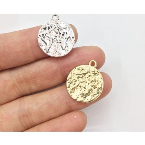 Eruifa 10pcs 18mm World Map Coin Zinc Alloy necklace,earring bracelet jewelry DIY handmade 2 colors