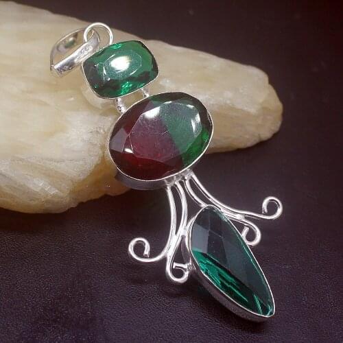 Gemstonefactory Jewelry Big Promotion Single Unique 925 Silver Double Red Green Topaz Peridot Garnet Women Necklace Pendant