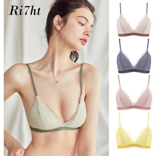 Girl thin small breast French triangle cup underwear set summer lace student sexy bra female