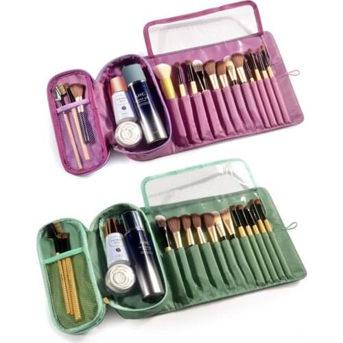 Make-Up Roll Cosmetic Bag Brush Box Travel Large Capacity Multi-Room Portable Inner Zipper Toiletries Cases