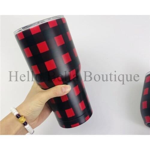 30oz Buffalo Check Travel Cups vacuum insulated double-walled stainless steel Mug Red/Black Buffalo Plaid Tumbler for Christmas