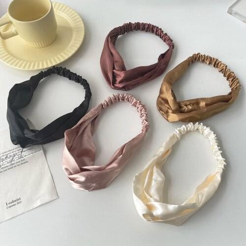 Fashion Women Faux Silk Solid Hairband Retro Cross Headbands Simple Elastic Hair Band Satin Bandanas Bezel For Hair Accessories