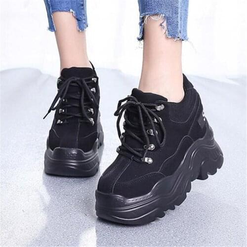 Fashion Women High Heel 12 CM Platform Shoes Women Autumn Shoes Leather Wedge Sneakers Winter Ankle Boots Waterproof Boots 2020