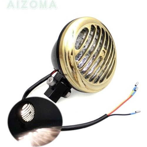 Motorcycles Brass 5'' Retro Headlight w/ Grille Cover For Harley Cafe Racer Cruisers Custom Scrambler Aluminum H4 Head Light