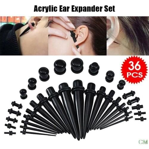 Lot36Pcs Ear Taper Stretcher Expander Gauge Kit Ear Tunnel Plugs Set Ear Piercing Starter Kit Body Jewelry 14 Colors For Choose