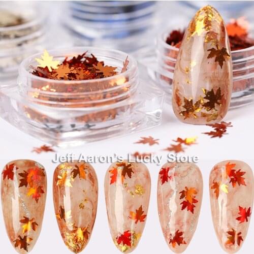 1pcs Autumn Maple Leaf Nail Sequin Spangles For Xmas Nails Art Flake Applique Nail Sequins Nail Art Tips Decorations Decals New