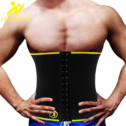 NINGMI Abdominal Belt Mens Body Shaper Slim Waist Trainer Neoprene Sauna Shapewear Slimming Waist Cincher Corset Fajas Sport Top