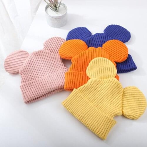 Autumn Winter New Baby Hat Boy Girl Fashion Disney Mickey Ears Bonnet Infant Hats Toddler Kids Outdoor Warm Knitted Beanie Cap