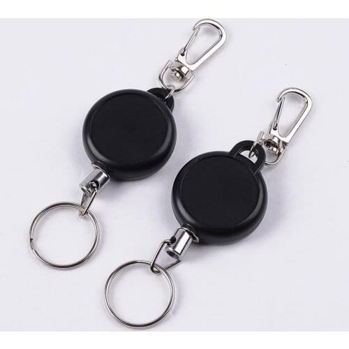 Simple Black 60cm Length Badge Holder Reel Retractable Recoil Pass ID Card Holders Pull Key Ring Steel Cord Office Supplies