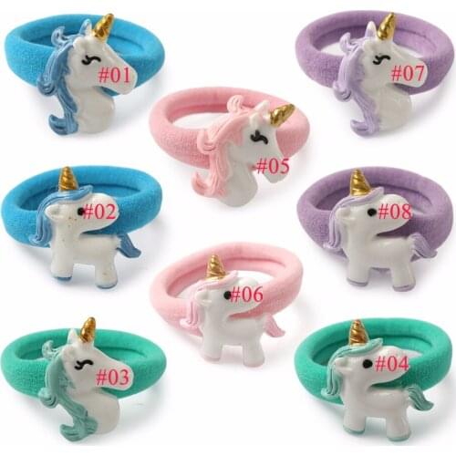 20 pcs / lot , resin unicorn horn with nylon hair ring DIY children cute hair band headwear hair accessories