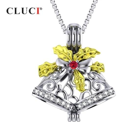 CLUCI Silver 925 Christmas Bell Pendant for Necklace Jewelry 925 Silver Sterling Christmas Gift for Women Pearl Locket SC347SB
