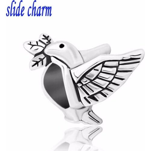 Slide charm Free shipping Children gift Primula magpie black and white DIY charm beads fit Pandora charm bracelets