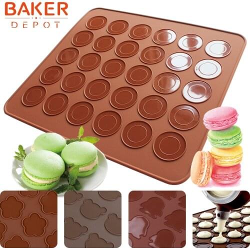 BAKER DEPOT silicone macaron mat cake pastry biscuit bakeware insulation pad cake baking oven mats round heart bear macarons mat