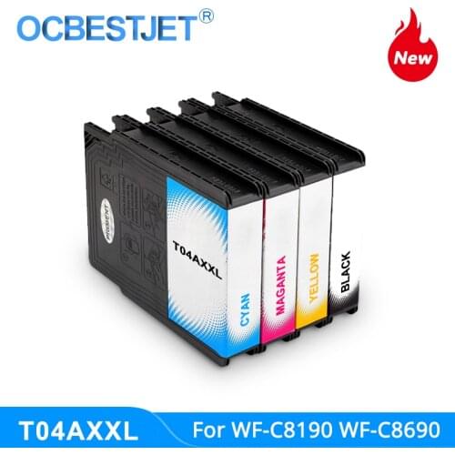 T04AXXL High Capacity Compatible Ink Cartridge Full With Pigment Ink For Epson Workforce Pro WF-C8190 WF-C8690 Printer (K C M Y)
