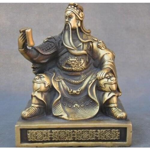 Old Chinese Bronze copper Buddhism dragon Guan-yu armchair Guan Gong Statue