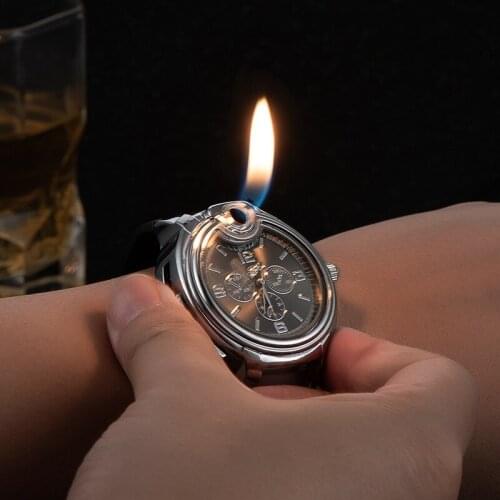 Watch Style Metal Open Flame Lighter Creative Mens Sports Open Flame Watch Lighter Inflatable Adjustable Fmale Encendedor