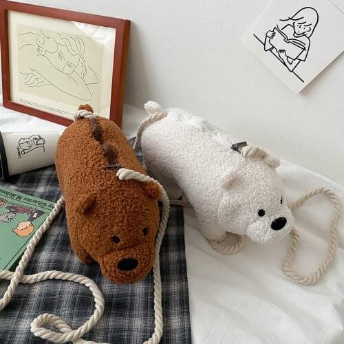 Cute Bear Shaped Messenger Bag Portable Street Plush Shoulder Handbag Girl Purse Fashion Exquisite Shopping Bag