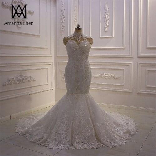 Robe de mariage 2020 Spaghetti Straps Lace Appliqued Mermaid Wedding Dress