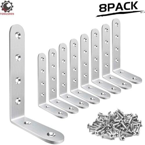 Corner Brackets 3 x 5 inch Right Angle Bracket 304 Stainless Steel with Screws L Shaped Brackets for Shelves Furniture 8 Pcs