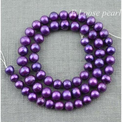 Unique Pearls jewellery Store Real Freshwater Pearl Round Potato Loose Pearl Jewellery Purple Color 6-7mm One Full Strand