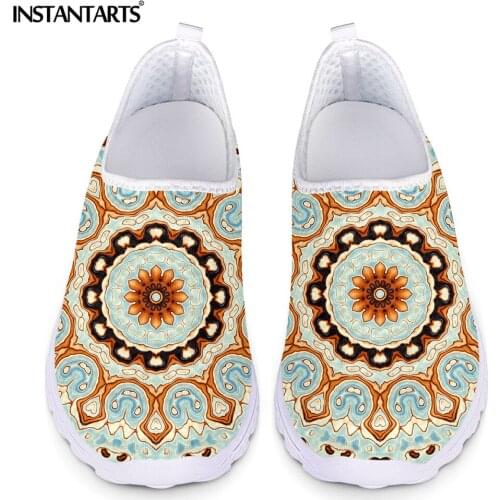INSTANTARTS 2021 Hot Sale Women Slip-on Sneakers Fashon Abstract Geometric Flower Pattern Ladies Flat Shoes Breathable Footwear