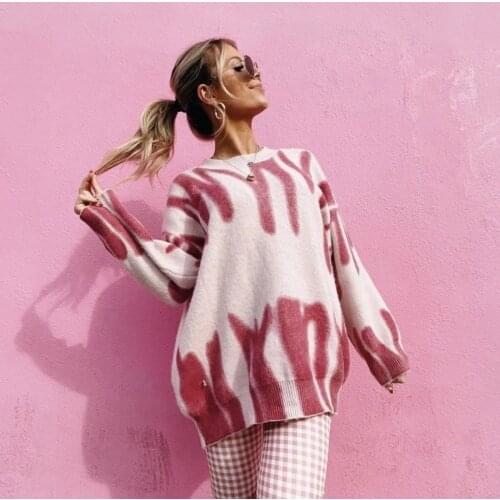 Print Knitted Sweater Women Elegant Green Striped Oversized Pullovers Women Winter Loose Long Sweaters Streetwear Sueter Mujer