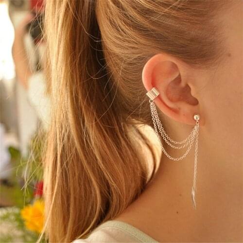 1Pc Fashion Punk Earring Silver Color Leaf Tassel For Women Chain Dangle Ear Cuff Wrap Earring Metal Earring Jewelry Gift