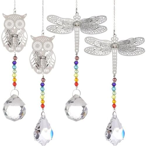 1PC Crystals Ball Prisms Suncatchers Hanging Ornament Dragonfly Owl Shape Charm Bring Lucky Car Pendant Garden Window Decor