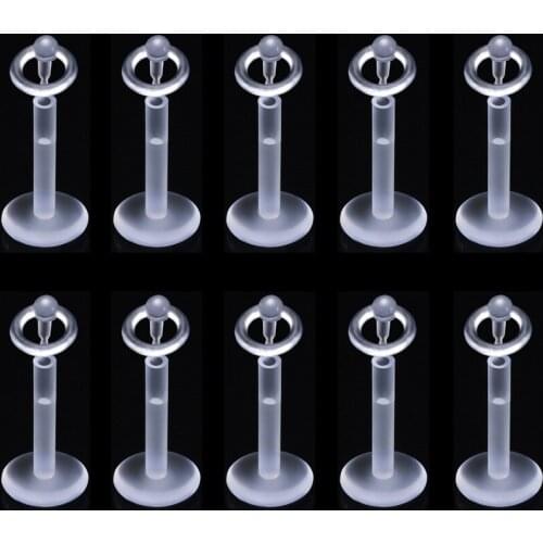 16G 10Pcs Lip Labret Prong Piercing Setting Acrylic Tragus Cartilage Flexible Bioplastic Push In Labret Monroe Lip Ring Jewelry