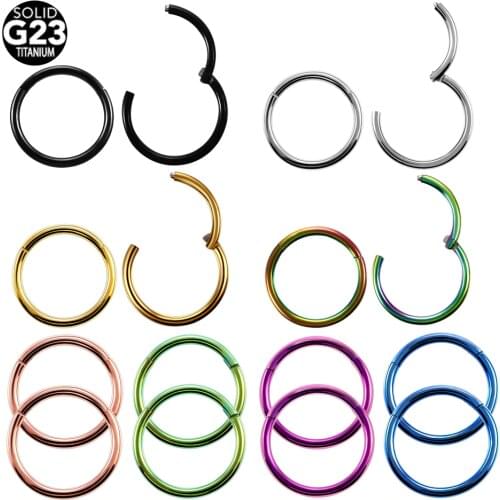 2Pcs G23 Titanium Hinged Segment Nose Ring Piercing 14G/16G Septum Ring Ear Cartilage Tragus Earring Piercing Body Jewelry