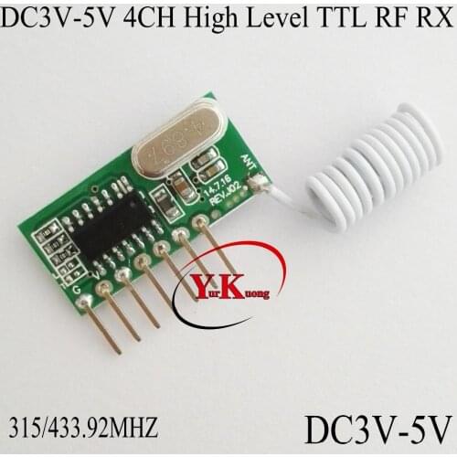 4 CH VCC Decoding RF Receiver Module DC3V-5V 3.3V 3.6V 3.7V 4.2V 4.8V 5V High Level TTL Signal Wireless Switch RX ASK 315 433