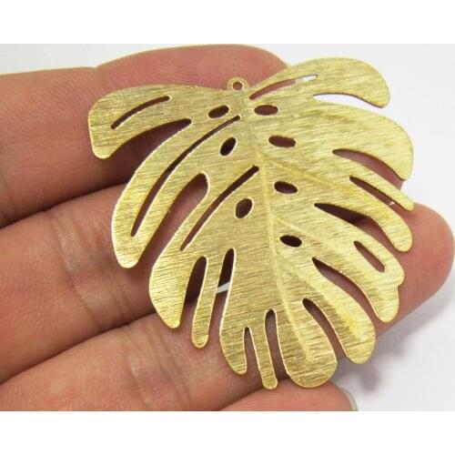 Brass monstera pendant 45x43mm Textured Raw brass leaf charms necklace pendant Lead free -5pcs R946