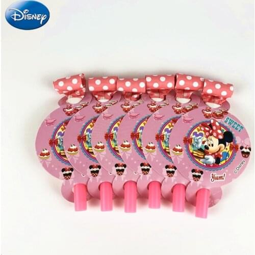 6Pcs Disney Minnie Mouse Funny Blowout Whistles Kids Birthday Party Wedding Blowing Dragon Favor Toys Baby Shower Supplies
