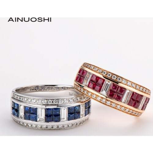 AINUOSHI 18K Gold 1.088ct Natural Ruby /1.092ct Natural Sapphire Engagement for Unique Design Women Luxury Eternity Ring Jewelry