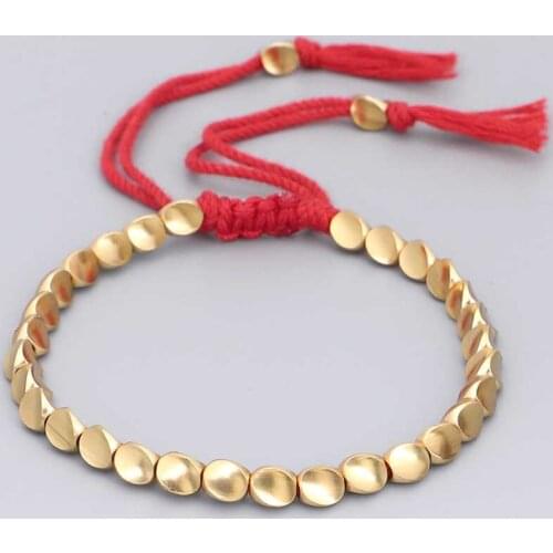 Handmade Tibetan Gold Color Copper Bead Bracelet for Women Adjustable Rope Chain Men Bracelets Braided Boho Vintage Jewelry Gift