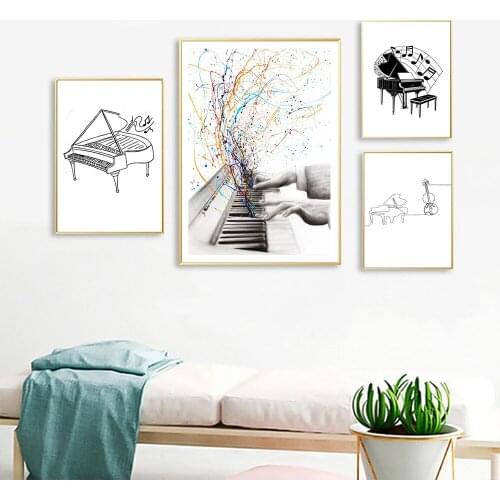 Black White Piano Canvas Poster Nordic Line Draw Print Abstract Minimalist Wall Art Painting Decorative Picture Home Decor